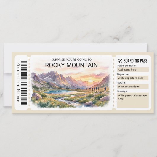 Rocky Mountain Trip Boarding Pass Ticket Kaart (Voorkant)