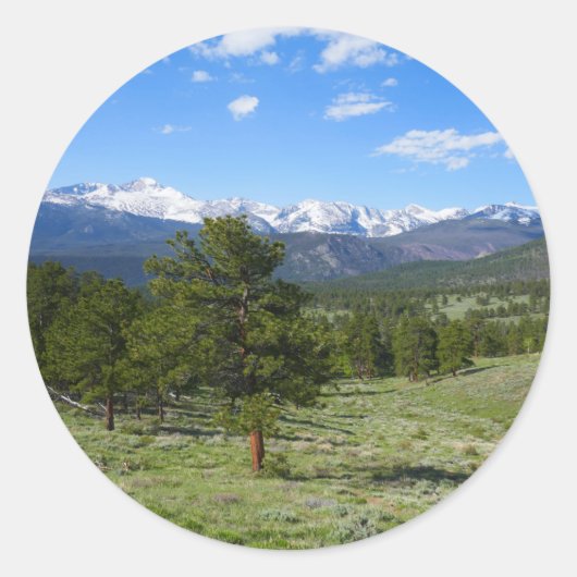 Rocky Mountain Uitzicht Schilderachtig Landschap Ronde Sticker (Voorkant)