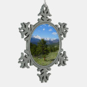 Rocky Mountain Uitzicht Schilderachtig Landschap Tin Sneeuwvlok Ornament (Links)