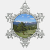 Rocky Mountain Uitzicht Schilderachtig Landschap Tin Sneeuwvlok Ornament (Voorkant)