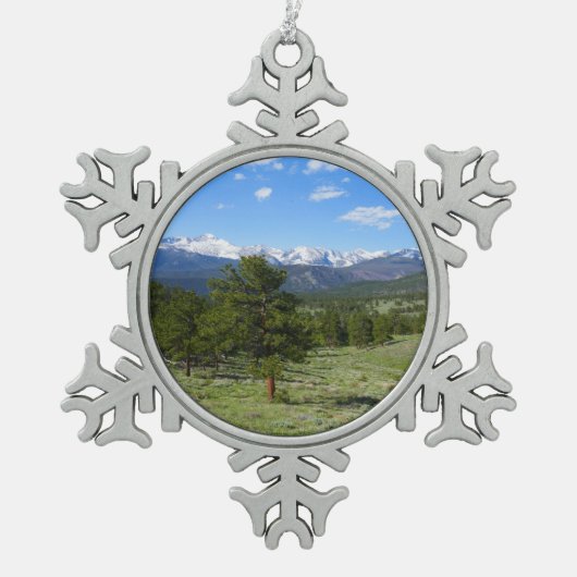 Rocky Mountain Uitzicht Schilderachtig Landschap Tin Sneeuwvlok Ornament (Voorkant)