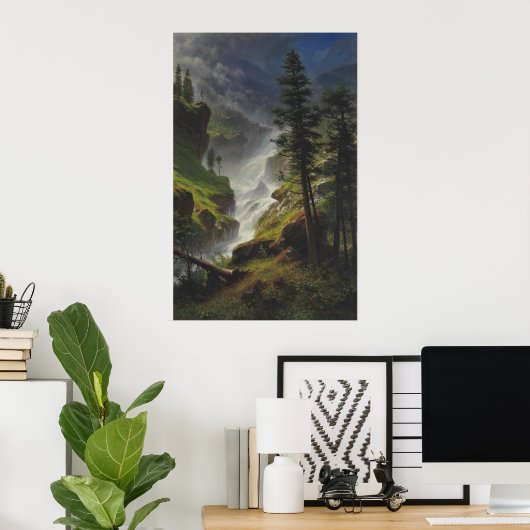 Rocky Mountain Waterfall – Bierstadt Afdrukken Poster (Thuiskantoor)