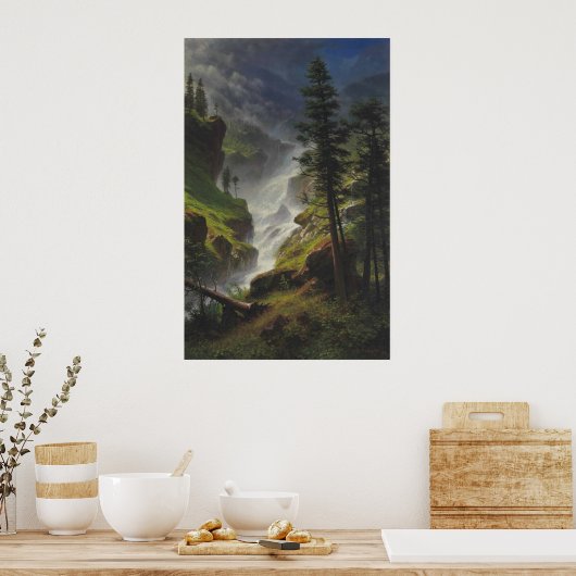 Rocky Mountain Waterfall – Bierstadt Afdrukken Poster (Keuken)