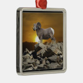 Rocky Mountain Wild Big Horn Schaap & Zonsondergan Metalen Ornament (Rechts)