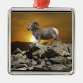 Rocky Mountain Wild Big Horn Schaap & Zonsondergan Metalen Ornament (Voorkant)
