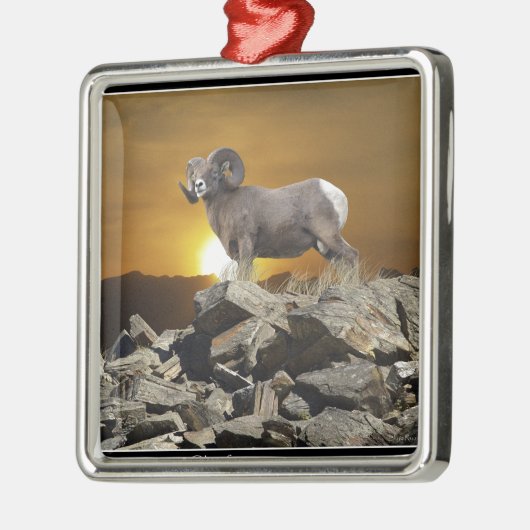 Rocky Mountain Wild Big Horn Schaap & Zonsondergan Metalen Ornament (Links)