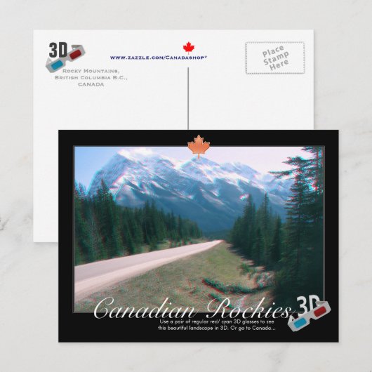 Rocky Mountains Canada 3D Anaglyph Briefkaart (Voorkant / Achterkant)