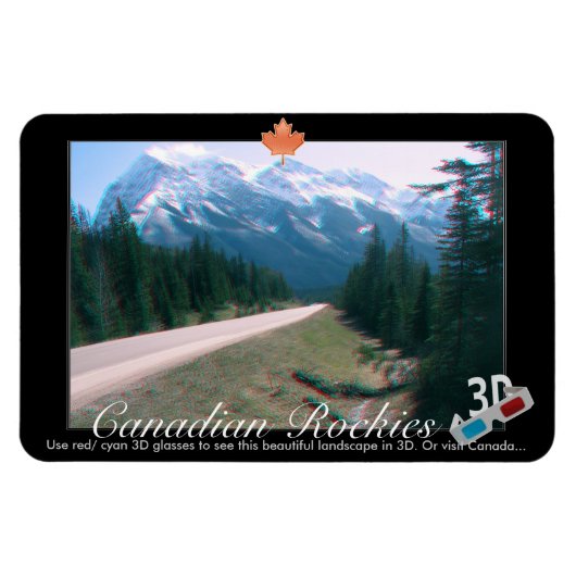 Rocky Mountains Canada 3D Red Cyan Anaglyph Foto Magneet (Horizontaal)