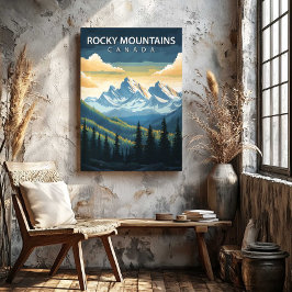 Rocky Mountains Canada Travel Poster Canvas Art Afdruk
