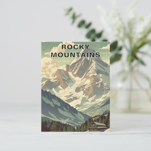 Rocky Mountains Retro Travel Mountain Lodge Briefkaart (Staand voorkant)