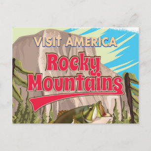 Rocky Mountains Vissen vakantie reisposter. Briefkaart