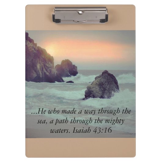 Rocky Ocean Shore en Sunset Bible Verse Clipboard Klembord (Voorkant)