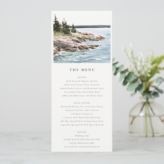 Rocky Pine Mountain Seascape Bruiloft Menu Kaart (Staand voorkant)