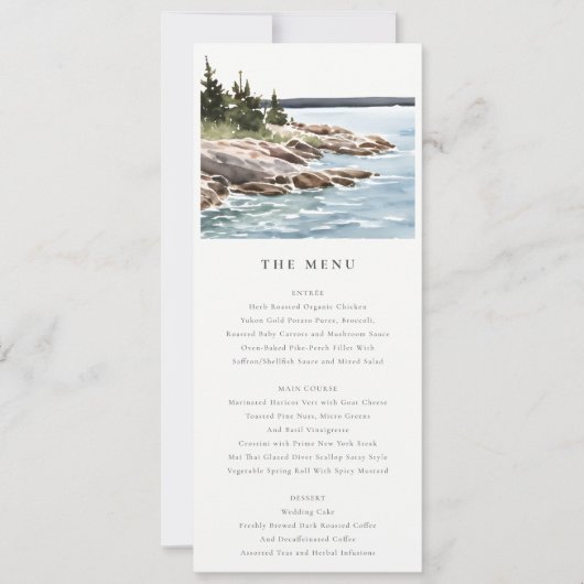 Rocky Pine Mountain Seascape Bruiloft Menu Kaart (Voorkant)
