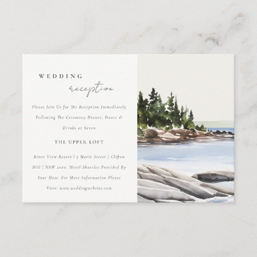 Rocky Pine Mountain Seascape Huwelijksreceptie Informatiekaartje (Voorkant)