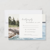 Rocky Pine Mountain Seascape Waterverf Bruiloft RSVP Kaartje (Voorkant)