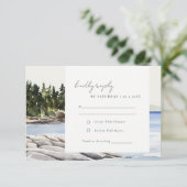 Rocky Pine Mountain Seascape Waterverf Bruiloft RSVP Kaartje (Staand voorkant)