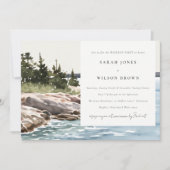 Rocky Pine Mountain Zeelandschap Weekend Feest Kaart (Voorkant)