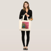 Rocky Pink Peacock Feather Grote Tote Bag (Voorkant (model))