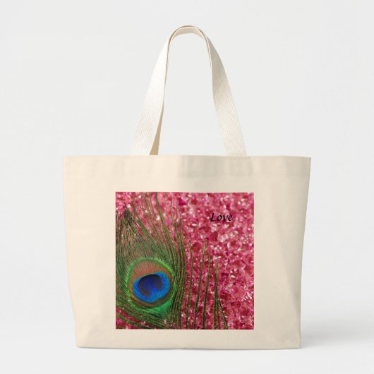 Rocky Pink Peacock Feather Grote Tote Bag (Voorkant)