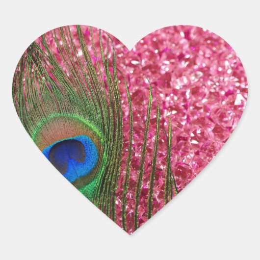Rocky Pink Peacock Feather Hart Sticker (Voorkant)