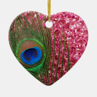 Rocky Pink Peacock Feather Keramisch Ornament