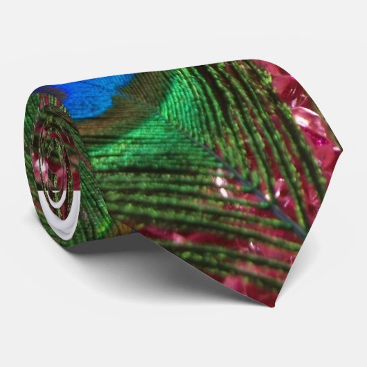 Rocky Pink Peacock Feather Stropdas (Opgerold)