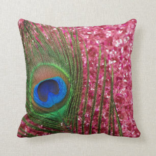 Rocky Pink Peacock Feather Toch leven Kussen