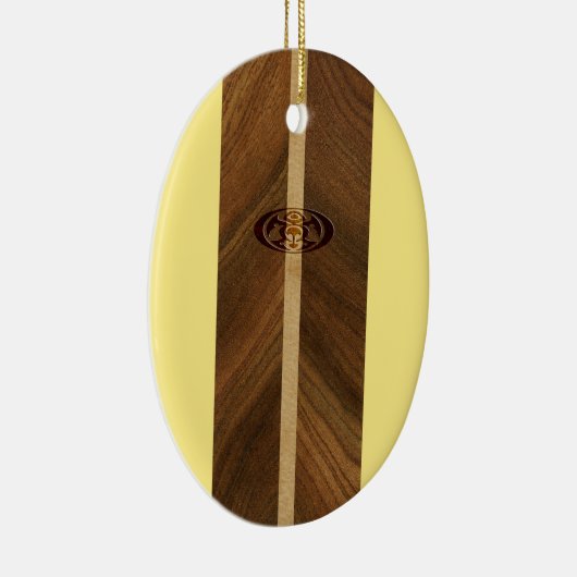 Rocky Point Hawaiian Faux Wood Surfboard Keramisch Ornament (Rechts)