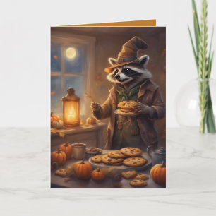 Rocky Raccoon bakt Halloween-koekjes groet Kaart