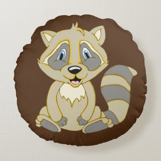 Rocky Raccoon Rond Sierkussen Kussen (Voorkant)