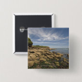 Rocky Seaside met motorboot Vierkante Button 5,1 Cm (Voorkant /achterkant)