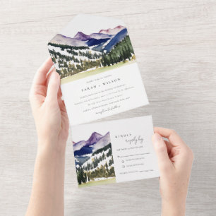 Rocky Snow Mountain Waterverf Landscape Wedding All In One Uitnodiging