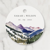 Rocky Snow Mountain Waterverf Landscape Wedding Bedankjes Labels (Voorkant)
