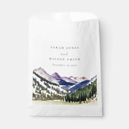 Rocky Snow Mountain Waterverf Landscape Wedding Bedankzakje (Voorkant)