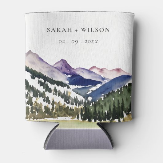 Rocky Snow Mountain Waterverf Landscape Wedding Blikjeskoeler (Voorkant)