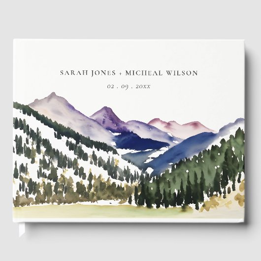 Rocky Snow Mountain Waterverf Landscape Wedding Gastenboek (Voorkant)