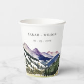 Rocky Snow Mountain Waterverf Landscape Wedding Papieren Bekers (Achterkant)