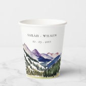 Rocky Snow Mountain Waterverf Landscape Wedding Papieren Bekers (Voorkant)