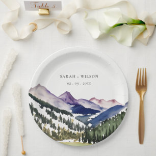 Rocky Snow Mountain Waterverf Landscape Wedding Papieren Bordje