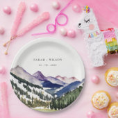 Rocky Snow Mountain Waterverf Landscape Wedding Papieren Bordje (Feest)