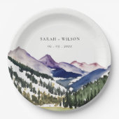 Rocky Snow Mountain Waterverf Landscape Wedding Papieren Bordje (Voorkant)