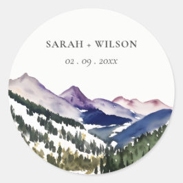 Rocky Snow Mountain Waterverf Landscape Wedding Ronde Sticker