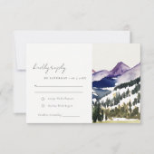 Rocky Snow Mountain Waterverf Landscape Wedding RSVP Kaartje (Voorkant)