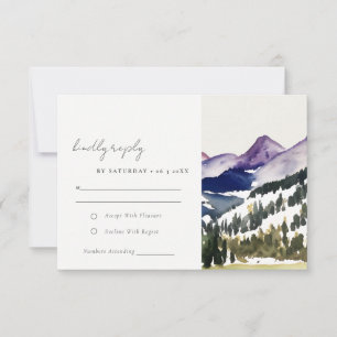 Rocky Snow Mountain Waterverf Landscape Wedding RSVP Kaartje