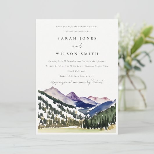 Rocky Snow Pine Mountain Landscape Couples Shower Kaart (Staand voorkant)