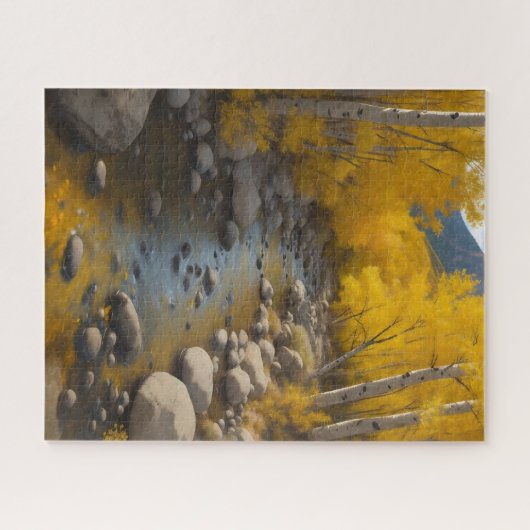 Rocky Stream met gouden espenbomen, vs 2 schilderi Legpuzzel (Horizontaal)