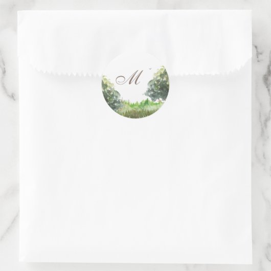 Rocky Tree Monogram Bruiloft Envelop Afdichtingen Ronde Sticker (Tas)