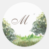 Rocky Tree Monogram Bruiloft Envelop Afdichtingen Ronde Sticker (Voorkant)