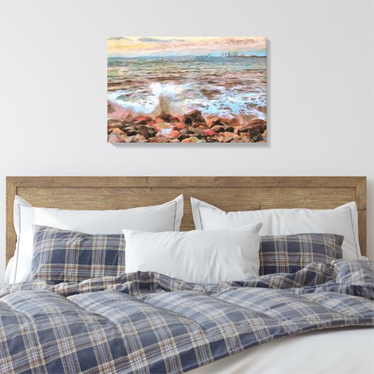 Rocky Waves 0742 Art Canvas Afdruk (Insitu (Slaapkamer))